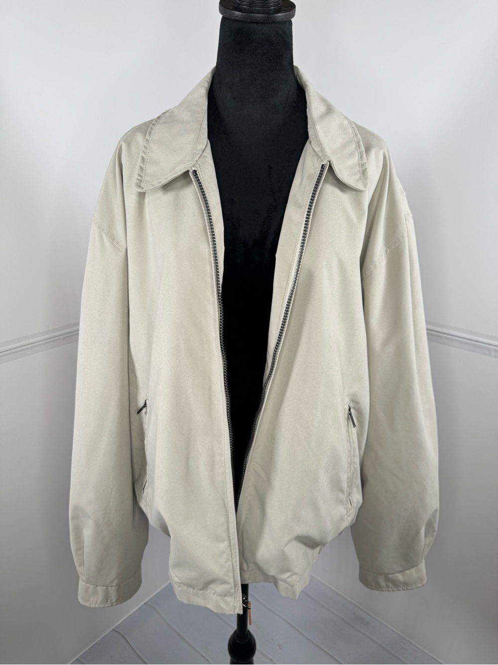 London Fog Men's XL Beige Mesh Lined Bomber Jacket Full Zip